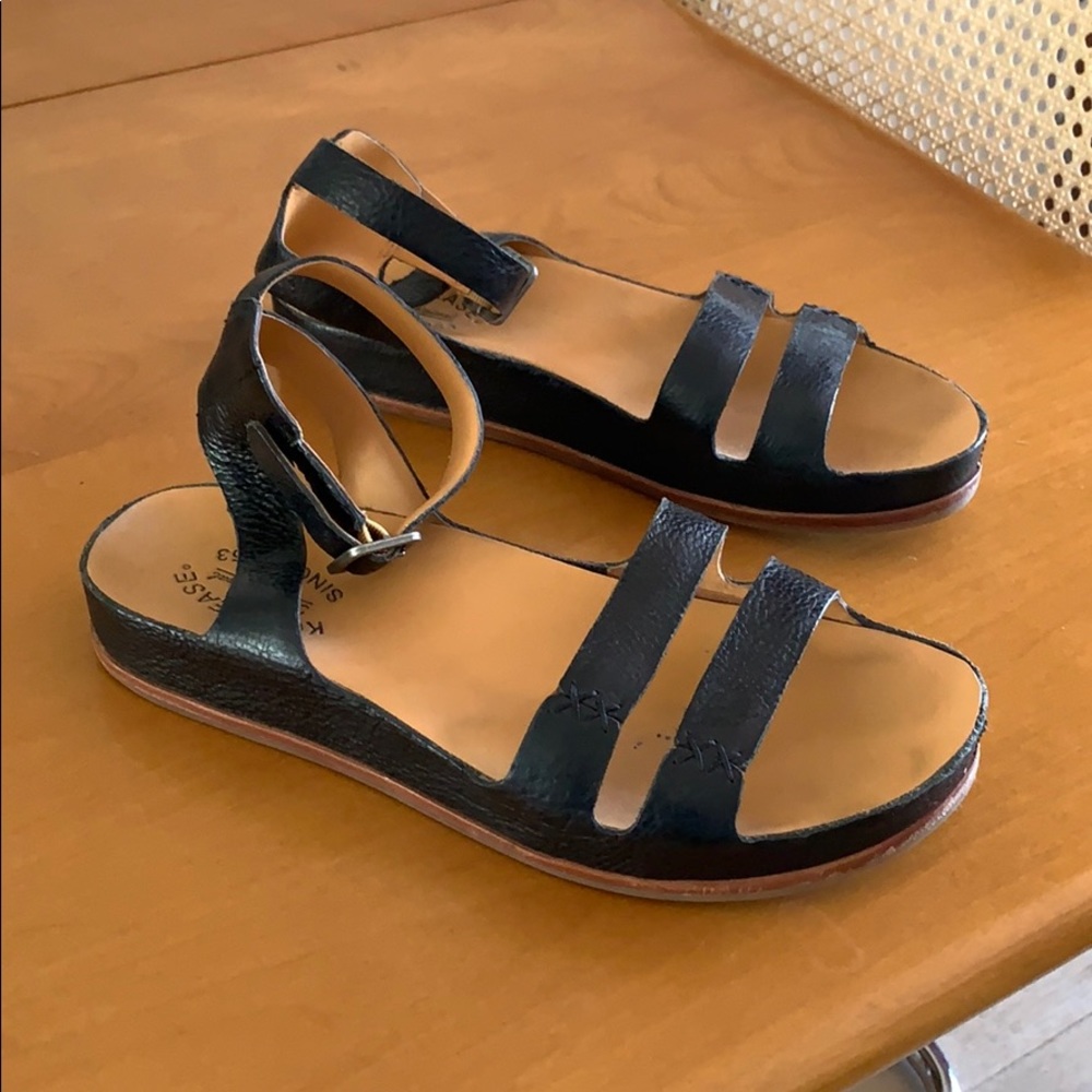 Kork-Ease Black Leather Strappy Sandals